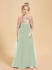 Robe Étincelante de Demoiselle d'Honneur Junior Top en Paillettes Sauge Poudrée