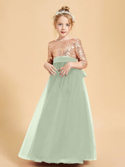 Robe Étincelante de Demoiselle d'Honneur Junior Top en Paillettes Sauge Poudrée