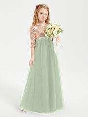 Robe Étincelante de Demoiselle d'Honneur Junior Top en Paillettes Sauge Poudrée