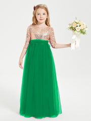 Robe Étincelante de Demoiselle d'Honneur Junior Top en Paillettes Emeraude