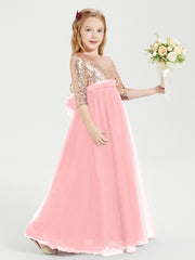Robe Étincelante de Demoiselle d'Honneur Junior Top en Paillettes Flamant
