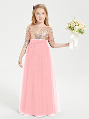 Robe Étincelante de Demoiselle d'Honneur Junior Top en Paillettes Flamant