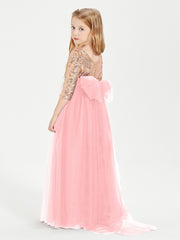 Robe Étincelante de Demoiselle d'Honneur Junior Top en Paillettes Flamant