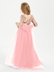 Robe Étincelante de Demoiselle d'Honneur Junior Top en Paillettes Flamant