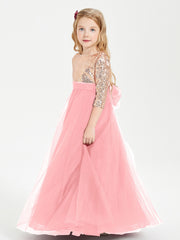 Robe Étincelante de Demoiselle d'Honneur Junior Top en Paillettes Flamant