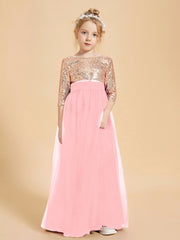 Robe Étincelante de Demoiselle d'Honneur Junior Top en Paillettes Flamant