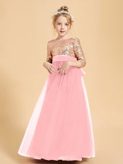 Robe Étincelante de Demoiselle d'Honneur Junior Top en Paillettes Flamant