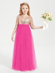 Robe Étincelante de Demoiselle d'Honneur Junior Top en Paillettes Fuchsia