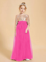 Robe Étincelante de Demoiselle d'Honneur Junior Top en Paillettes Fuchsia