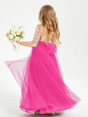 Robe Étincelante de Demoiselle d'Honneur Junior Top en Paillettes Fuchsia