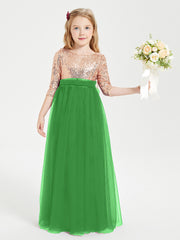 Robe Étincelante de Demoiselle d'Honneur Junior Top en Paillettes Vert