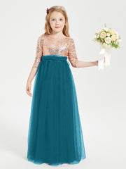 Robe Étincelante de Demoiselle d'Honneur Junior Top en Paillettes Bleu Encre