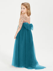 Robe Étincelante de Demoiselle d'Honneur Junior Top en Paillettes Bleu Encre