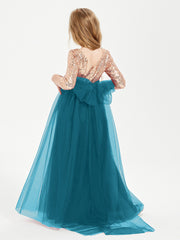 Robe Étincelante de Demoiselle d'Honneur Junior Top en Paillettes Bleu Encre