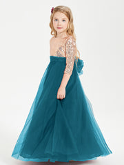 Robe Étincelante de Demoiselle d'Honneur Junior Top en Paillettes Bleu Encre