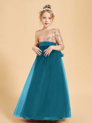 Robe Étincelante de Demoiselle d'Honneur Junior Top en Paillettes Bleu Encre
