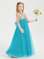 Robe Étincelante de Demoiselle d'Honneur Junior Top en Paillettes Jade