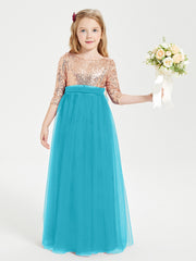 Robe Étincelante de Demoiselle d'Honneur Junior Top en Paillettes Jade