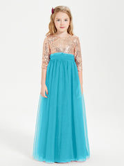 Robe Étincelante de Demoiselle d'Honneur Junior Top en Paillettes Jade