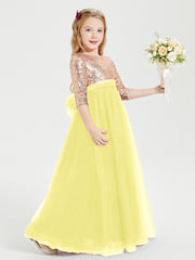 Robe Étincelante de Demoiselle d'Honneur Junior Top en Paillettes Citron