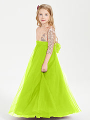 Robe Étincelante de Demoiselle d'Honneur Junior Top en Paillettes Vert Citron