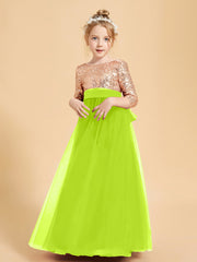 Robe Étincelante de Demoiselle d'Honneur Junior Top en Paillettes Vert Citron