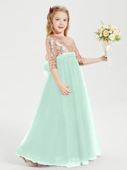 Robe Étincelante de Demoiselle d'Honneur Junior Top en Paillettes Vert Menthe