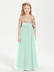 Robe Étincelante de Demoiselle d'Honneur Junior Top en Paillettes Vert Menthe