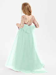 Robe Étincelante de Demoiselle d'Honneur Junior Top en Paillettes Vert Menthe