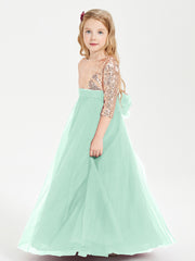 Robe Étincelante de Demoiselle d'Honneur Junior Top en Paillettes Vert Menthe