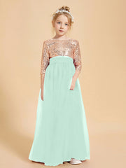 Robe Étincelante de Demoiselle d'Honneur Junior Top en Paillettes Vert Menthe