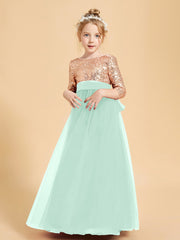 Robe Étincelante de Demoiselle d'Honneur Junior Top en Paillettes Vert Menthe