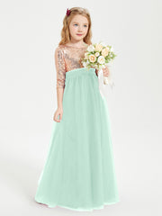 Robe Étincelante de Demoiselle d'Honneur Junior Top en Paillettes Vert Menthe