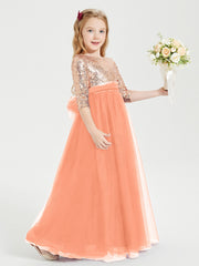 Robe Étincelante de Demoiselle d'Honneur Junior Top en Paillettes Papaye