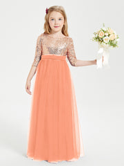 Robe Étincelante de Demoiselle d'Honneur Junior Top en Paillettes Papaye