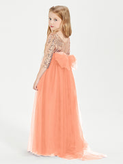 Robe Étincelante de Demoiselle d'Honneur Junior Top en Paillettes Papaye