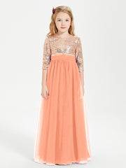 Robe Étincelante de Demoiselle d'Honneur Junior Top en Paillettes Papaye