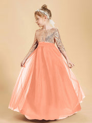 Robe Étincelante de Demoiselle d'Honneur Junior Top en Paillettes Papaye