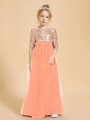 Robe Étincelante de Demoiselle d'Honneur Junior Top en Paillettes Papaye