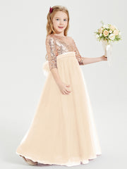 Robe Étincelante de Demoiselle d'Honneur Junior Top en Paillettes Pêche