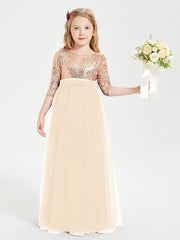 Robe Étincelante de Demoiselle d'Honneur Junior Top en Paillettes Pêche