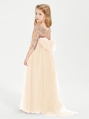 Robe Étincelante de Demoiselle d'Honneur Junior Top en Paillettes Pêche