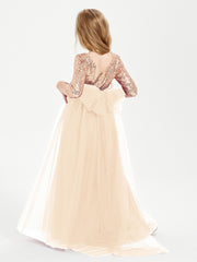 Robe Étincelante de Demoiselle d'Honneur Junior Top en Paillettes Pêche