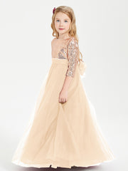Robe Étincelante de Demoiselle d'Honneur Junior Top en Paillettes Pêche