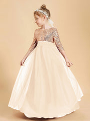 Robe Étincelante de Demoiselle d'Honneur Junior Top en Paillettes Pêche