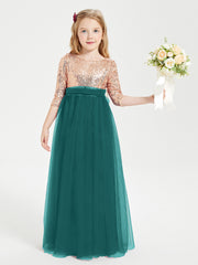 Robe Étincelante de Demoiselle d'Honneur Junior Top en Paillettes Paon
