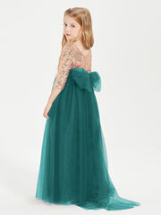 Robe Étincelante de Demoiselle d'Honneur Junior Top en Paillettes Paon