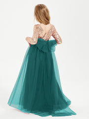 Robe Étincelante de Demoiselle d'Honneur Junior Top en Paillettes Paon