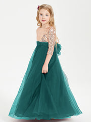 Robe Étincelante de Demoiselle d'Honneur Junior Top en Paillettes Paon
