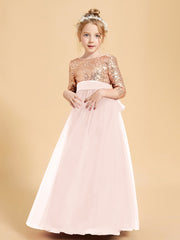 Robe Étincelante de Demoiselle d'Honneur Junior Top en Paillettes Rose Perle
